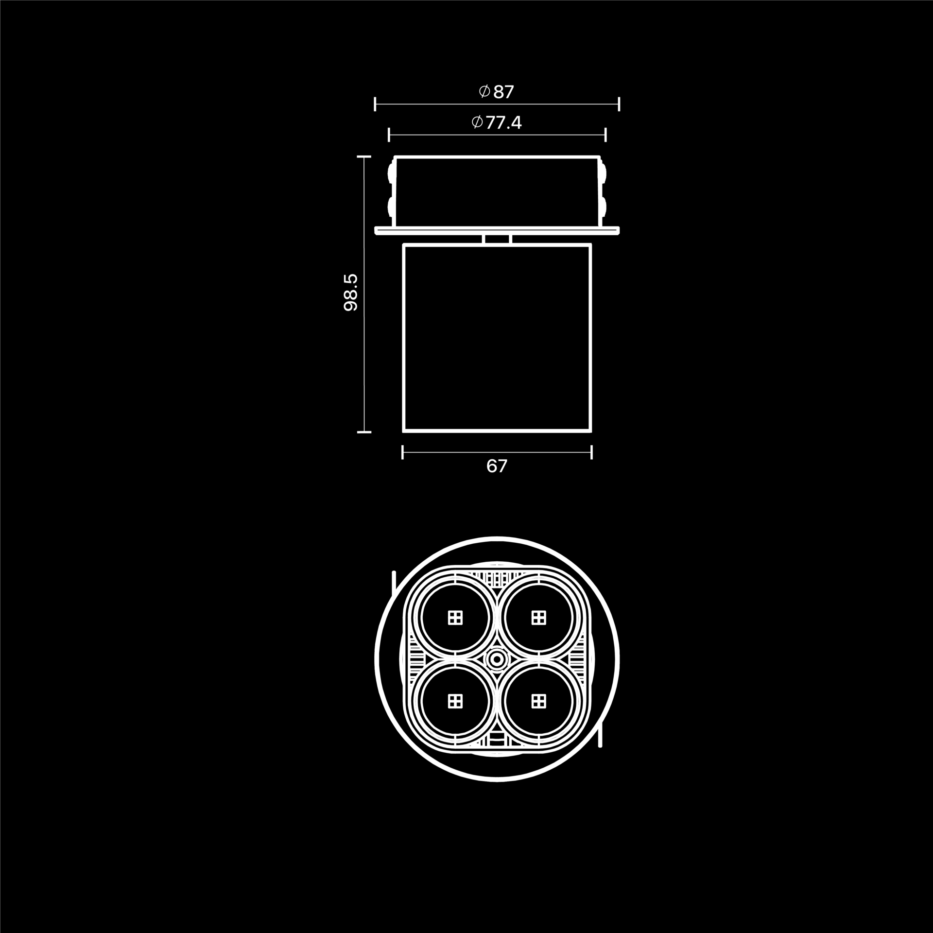 MAGNUS 4X SQ SEMI RECESSED DIMENSION DWG@3x